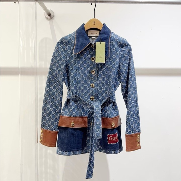 Gucci Jackets & Blazers - 🚩steal Authentic Gucci Blue Denim Jacket with Brown Leather Details
